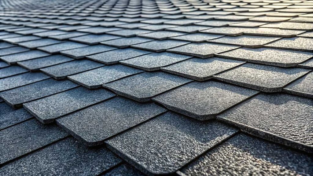 A homeowner checks roof shingles and gutters from the ground beside a house before leaving for vacation